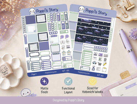 Hobonichi Weeks Sticker Kit, Starry Night Planner, Kawaii Weekly Functional Stickers