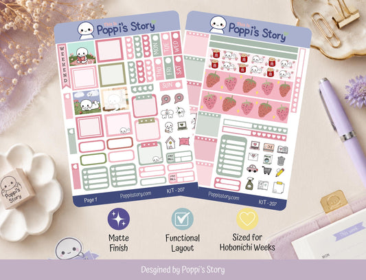 Strawberry Picnic Hobonichi Weeks Sticker Kit | Kawaii Planner Journal Stickers