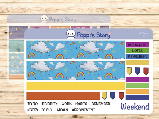 Poppi’s Story Rainbow Hobonichi Cousin Weekly Sticker Kit, Bright Planner Stickers, Washi, Icons