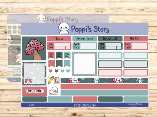 Poppi Character Hobonichi Cousin Monthly Sticker Kit | Functional Planner Pages