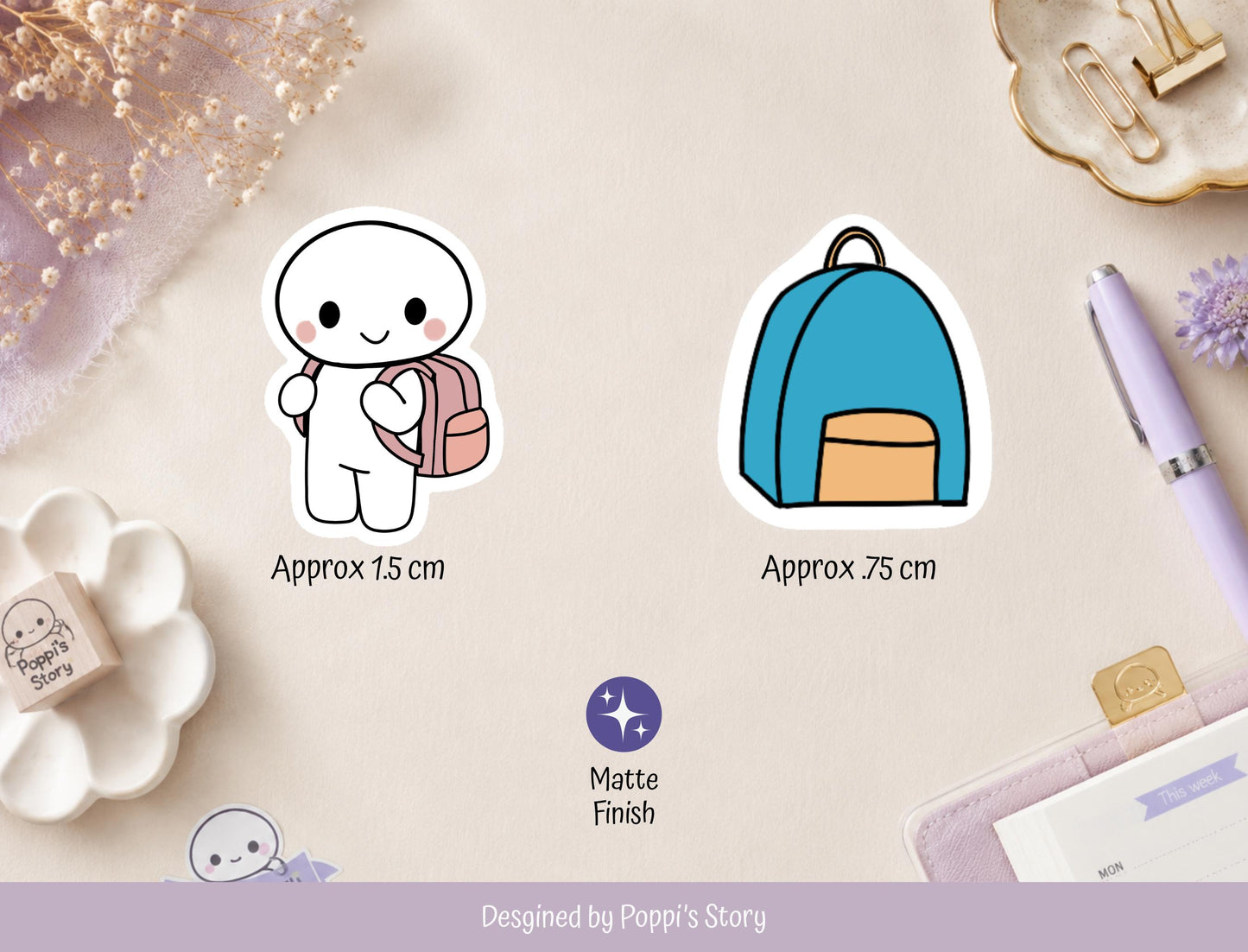 Backpack Planner Stickers | School & Travel Bag Icons (Sticker Sheet)