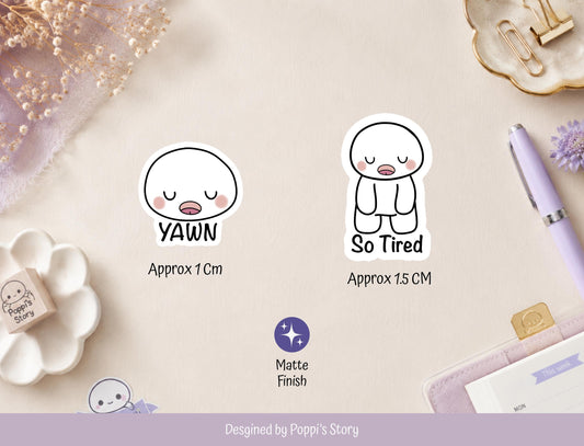 Sleepy Yawn Planner Stickers | Tired Mood Journaling Stickers