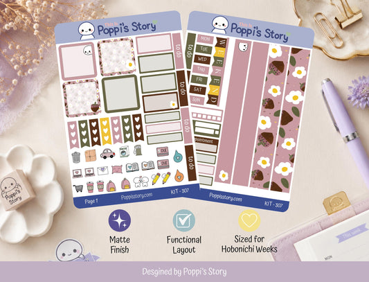 Chocolate Strawberry Hobonichi Cousin Weekly Kit, Cozy Cafe Planner Stickers