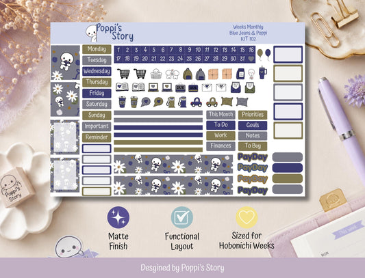 Blue Jeans & Poppi | Hobonichi Weeks Monthly Sticker Kit