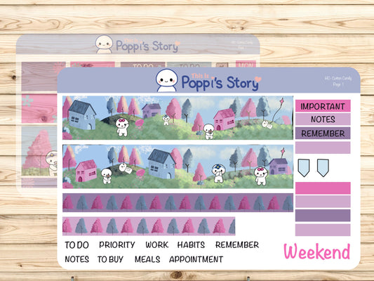 Poppi's Story Hobonichi Cousin Weekly Sticker Kit, Pastel Kawaii Vertical Planner Stickers