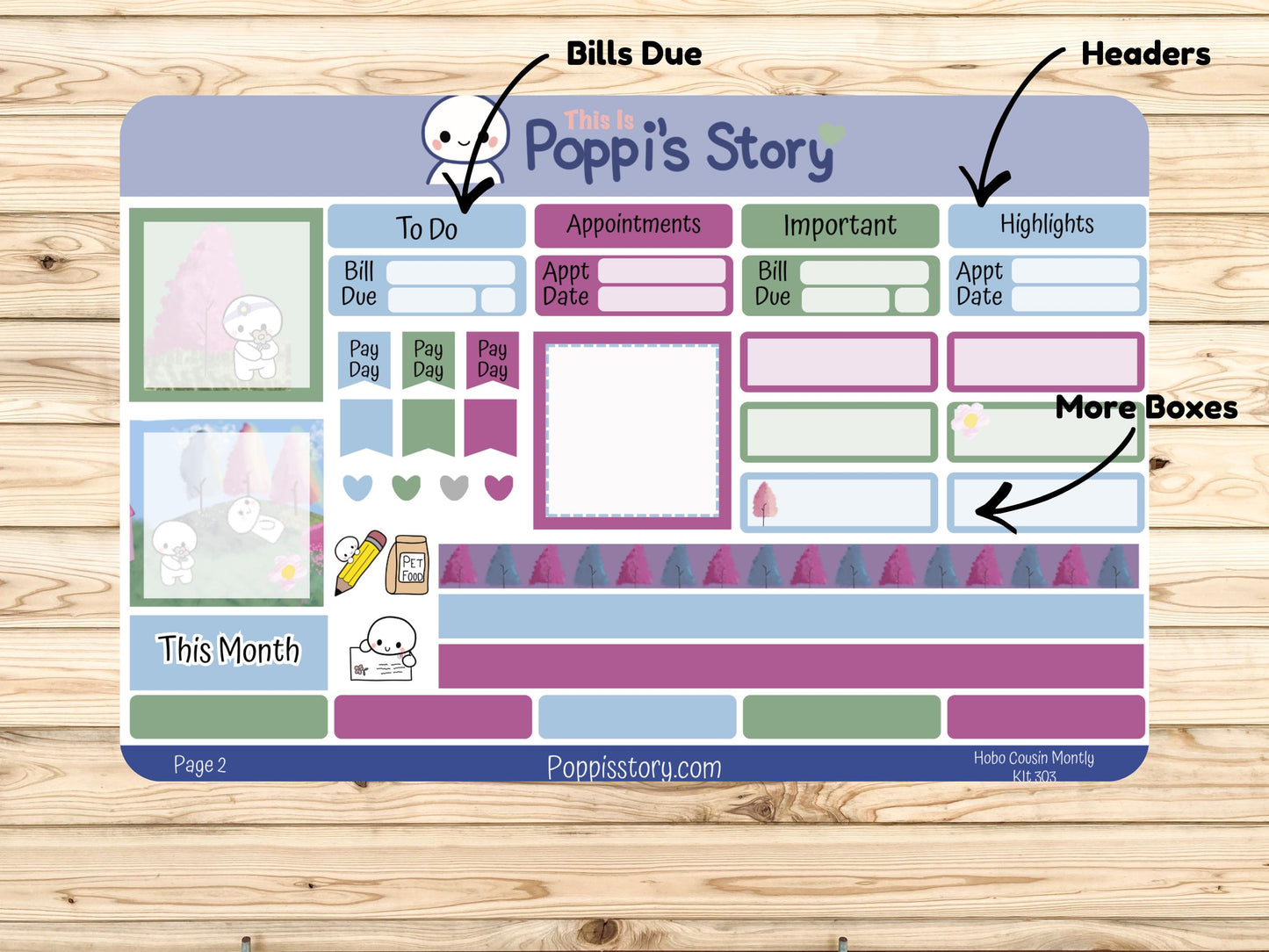 Poppi's Story Hobonichi Cousin Monthly Sticker Kit | Scenic Planner Layout Stickers