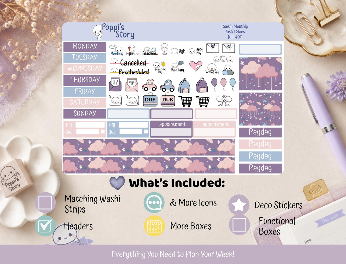 Pastel Skies monthly kit in a Hobonichi Cousin planner