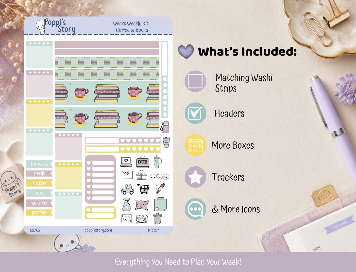 Coffee & Books Hobonichi Weeks Sticker Kit