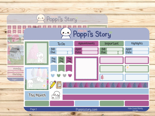 Poppi's Story Hobonichi Cousin Monthly Sticker Kit | Scenic Planner Layout Stickers