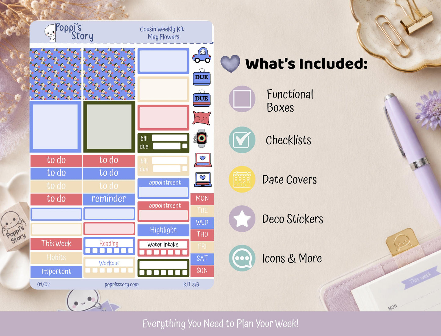 May Flowers Hobonichi Cousin Weekly Kit