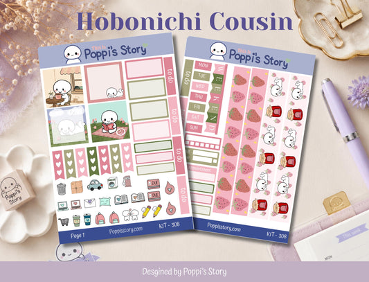 Strawberry Picnic Hobonichi Cousin Weekly Kit | Cozy Reading Planner Stickers