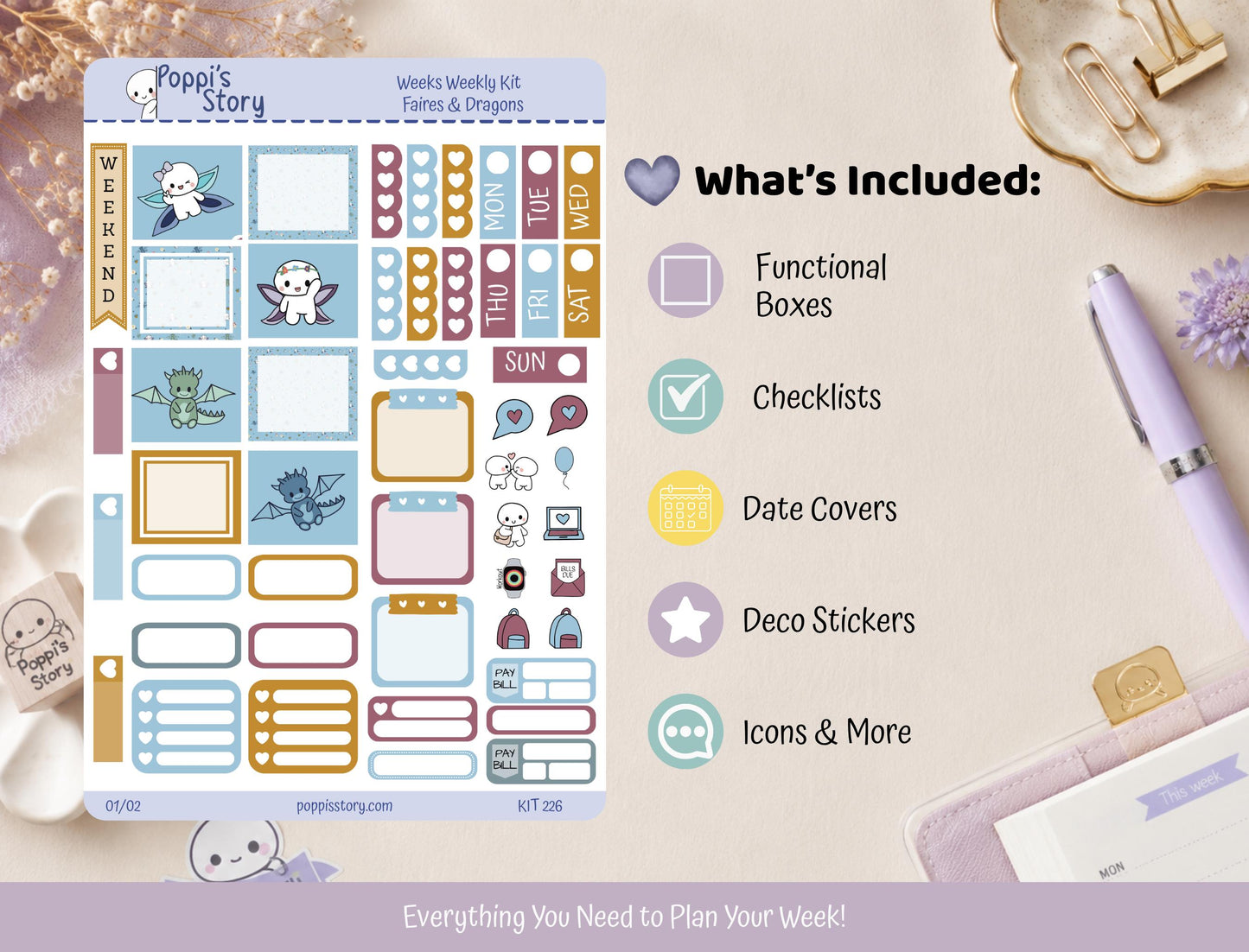 Fairies & Dragons Hobonichi Weeks Sticker Kit