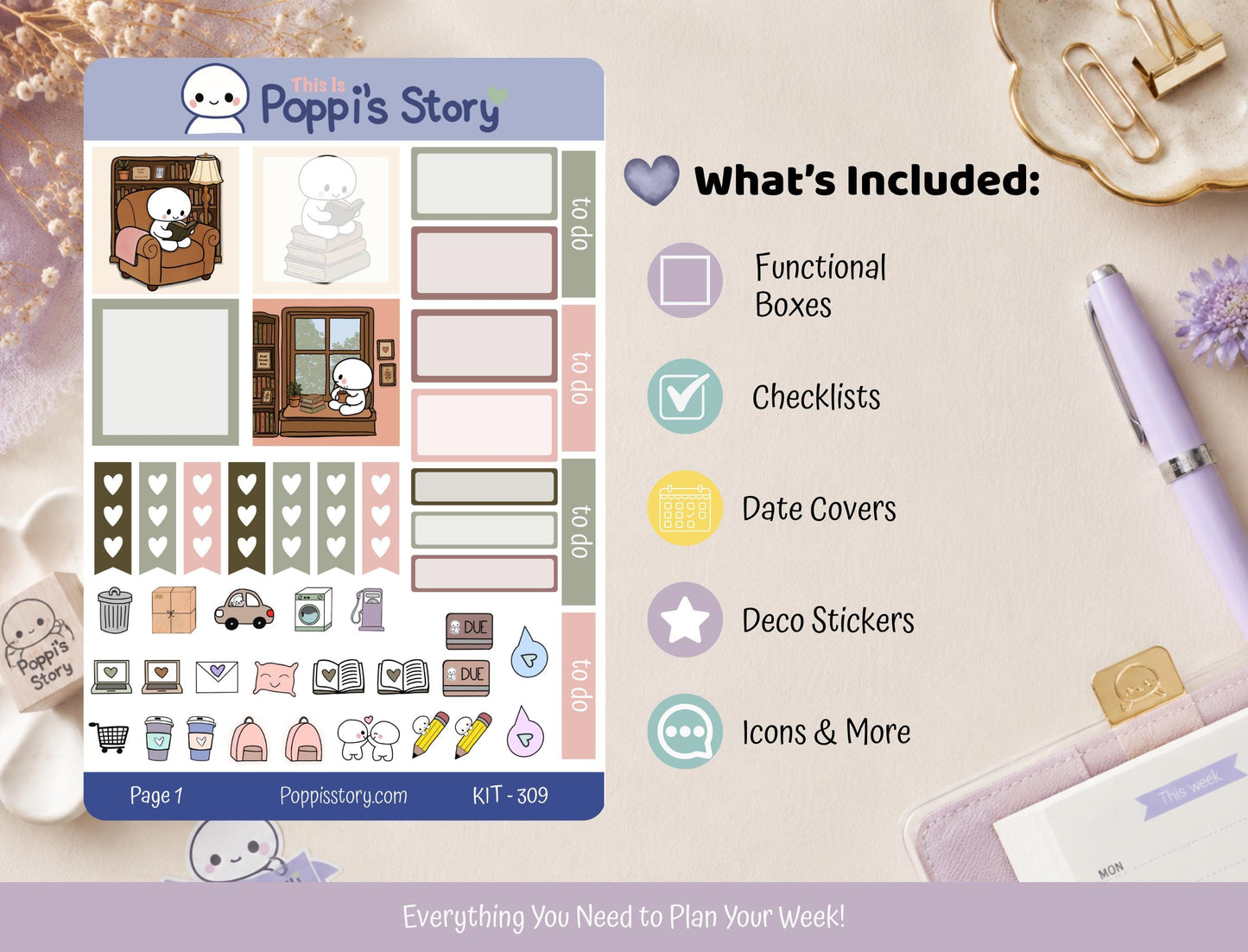 Cozy Reading Nook Hobonichi Cousin Sticker Kit