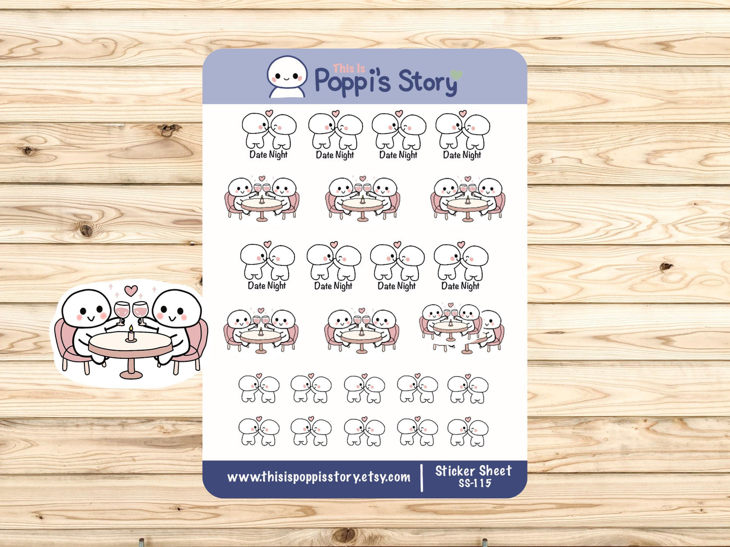 Date Night Planner Stickers, Minimal Couple Icons, Romantic Kiss Stickers (Sticker Sheet)
