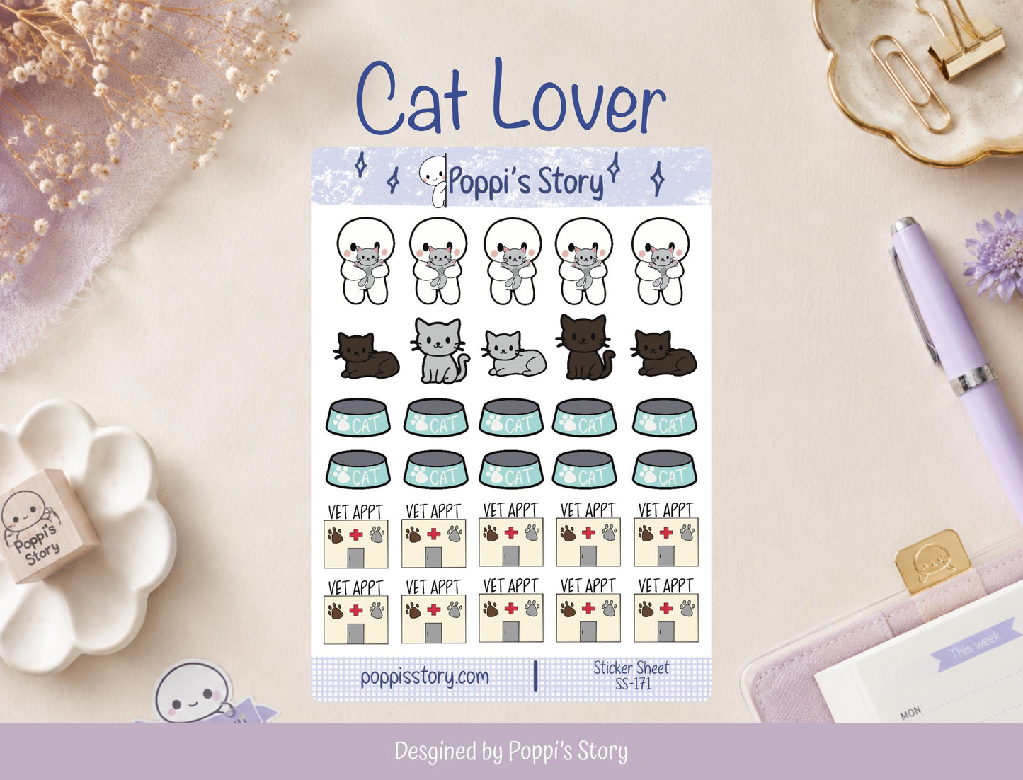 Cat Lover Planner Stickers | Kitty Icons (Sticker Sheet)