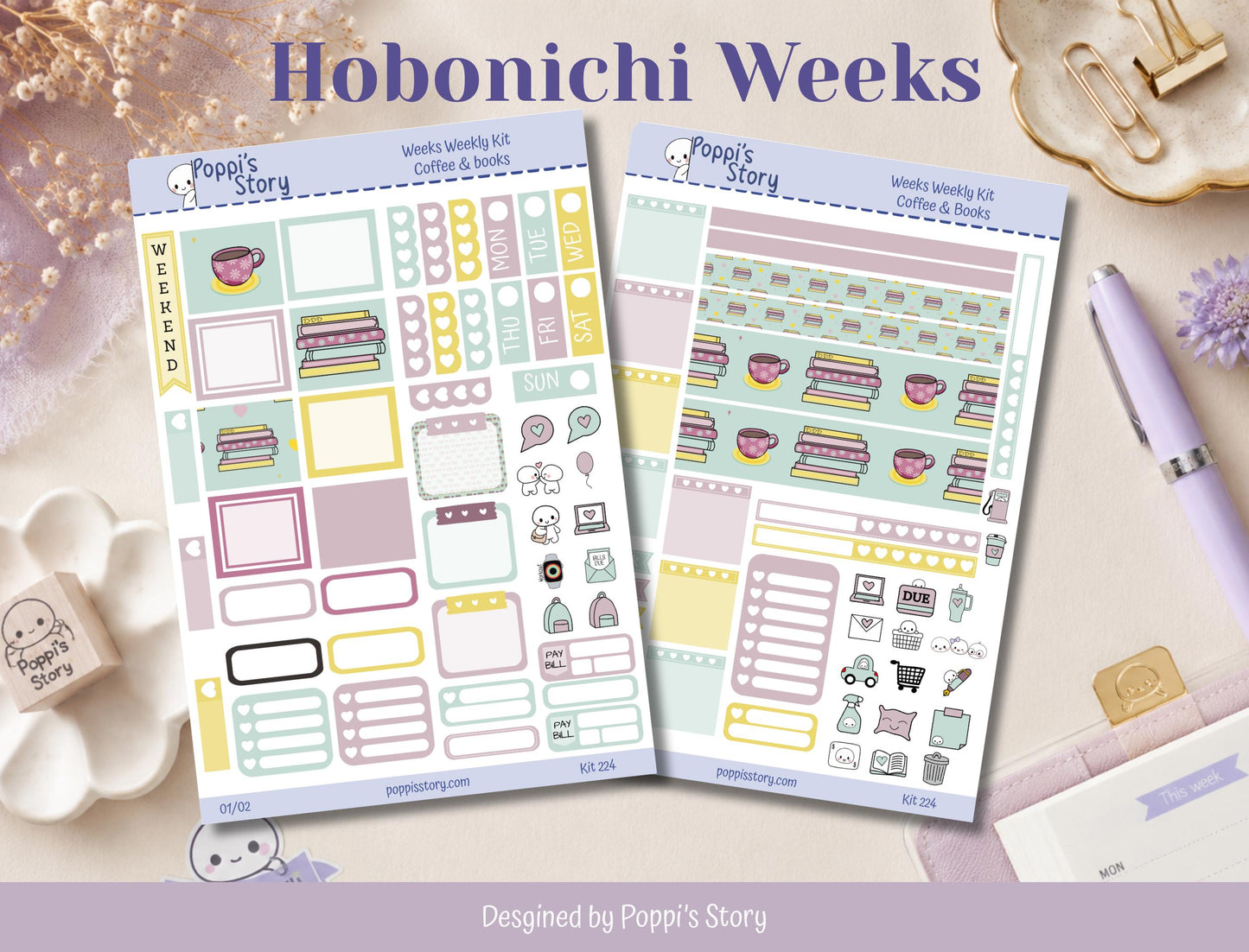 Coffee & Books Hobonichi Weeks Sticker Kit