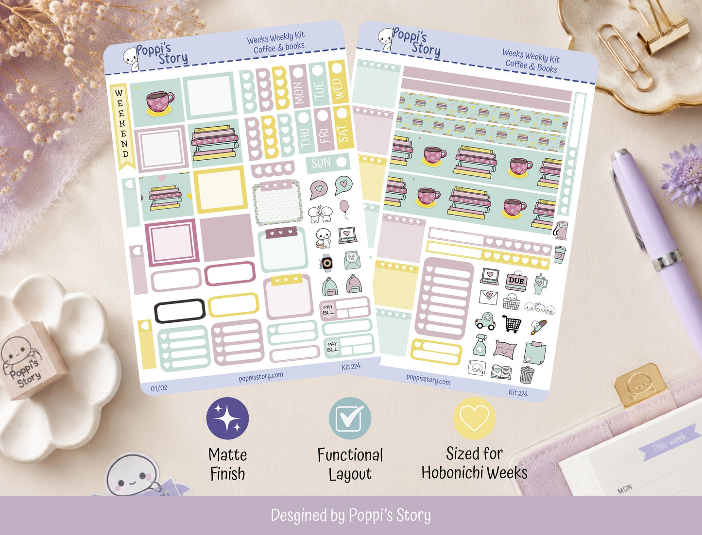 Coffee & Books Hobonichi Weeks Sticker Kit