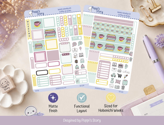 Coffee & Books Hobonichi Weeks Sticker Kit