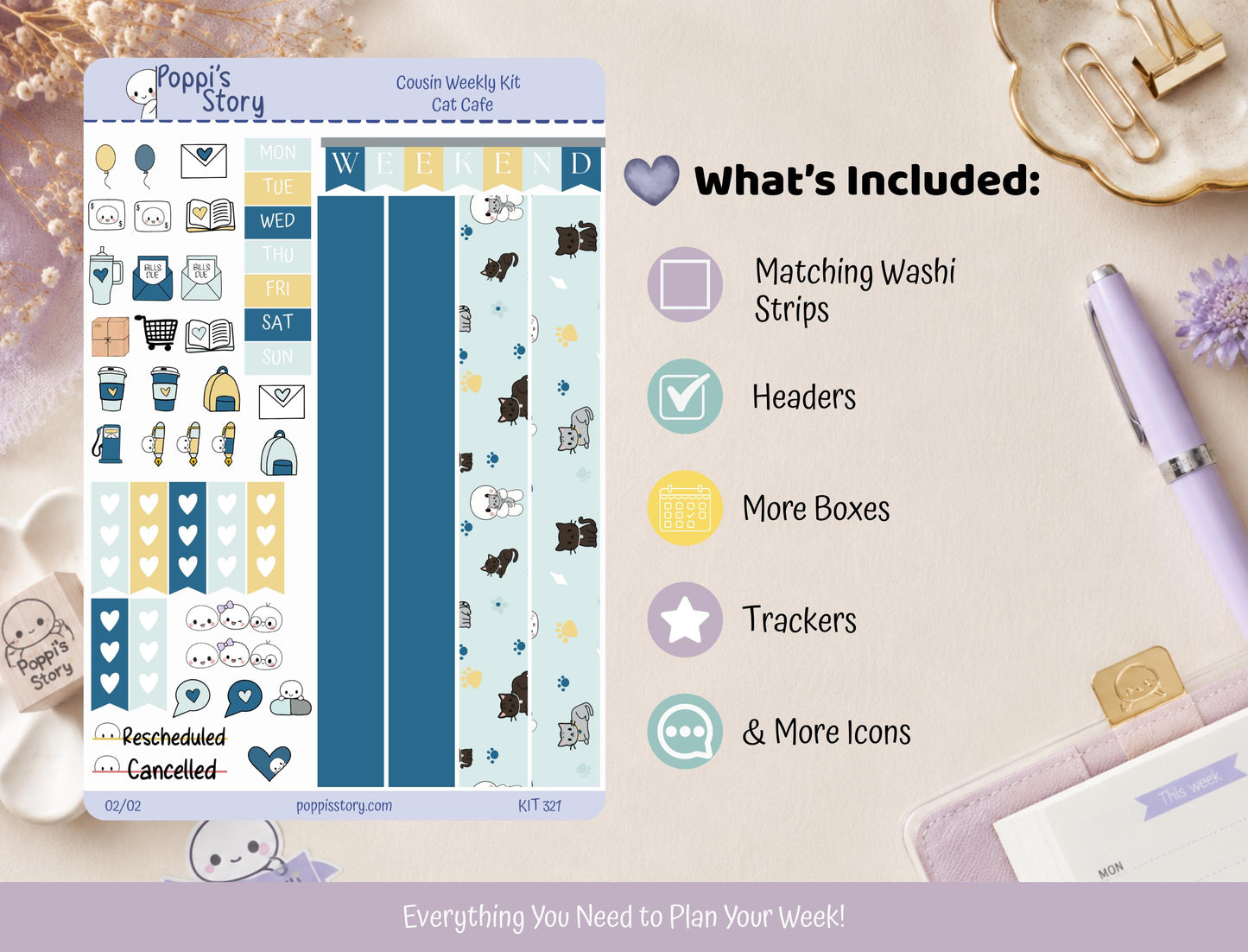 Cat Café | Hobonichi Cousin Weekly Sticker Kit