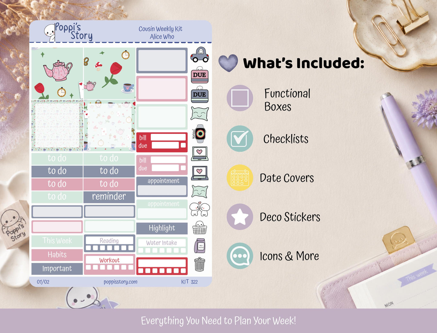 Alice, Who? | Hobonichi Cousin Weekly Sticker Kit