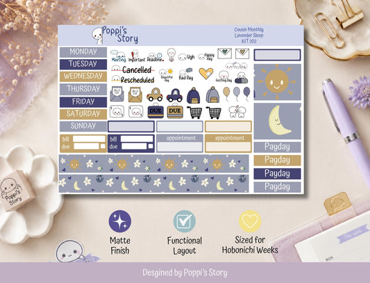 Lavender Sleep | Hobonichi Cousin Monthly Sticker Kit