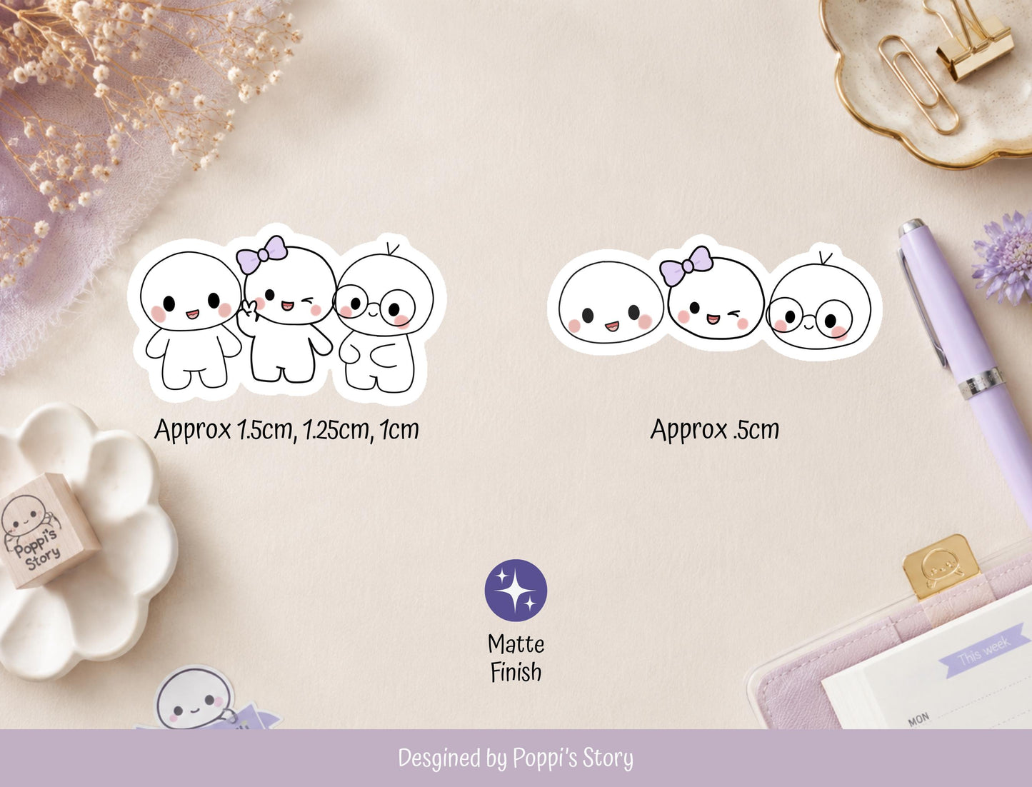 Poppi & Friends Kawaii Sticker Sheet | Pastel Friendship Journal Stickers