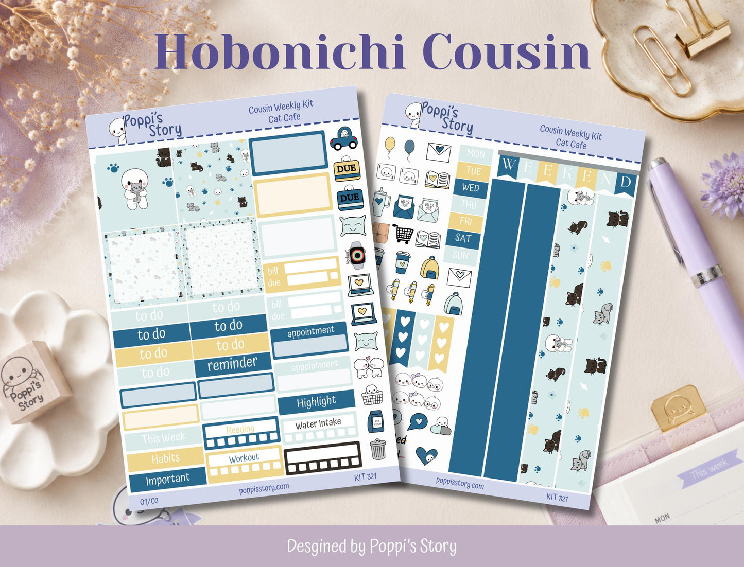 Cat Café | Hobonichi Cousin Weekly Sticker Kit