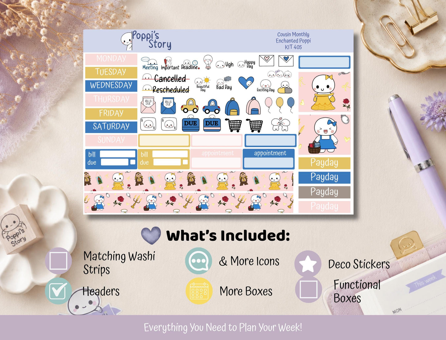 Enchanted Poppi Hobonichi Cousin Monthly Sticker Kit