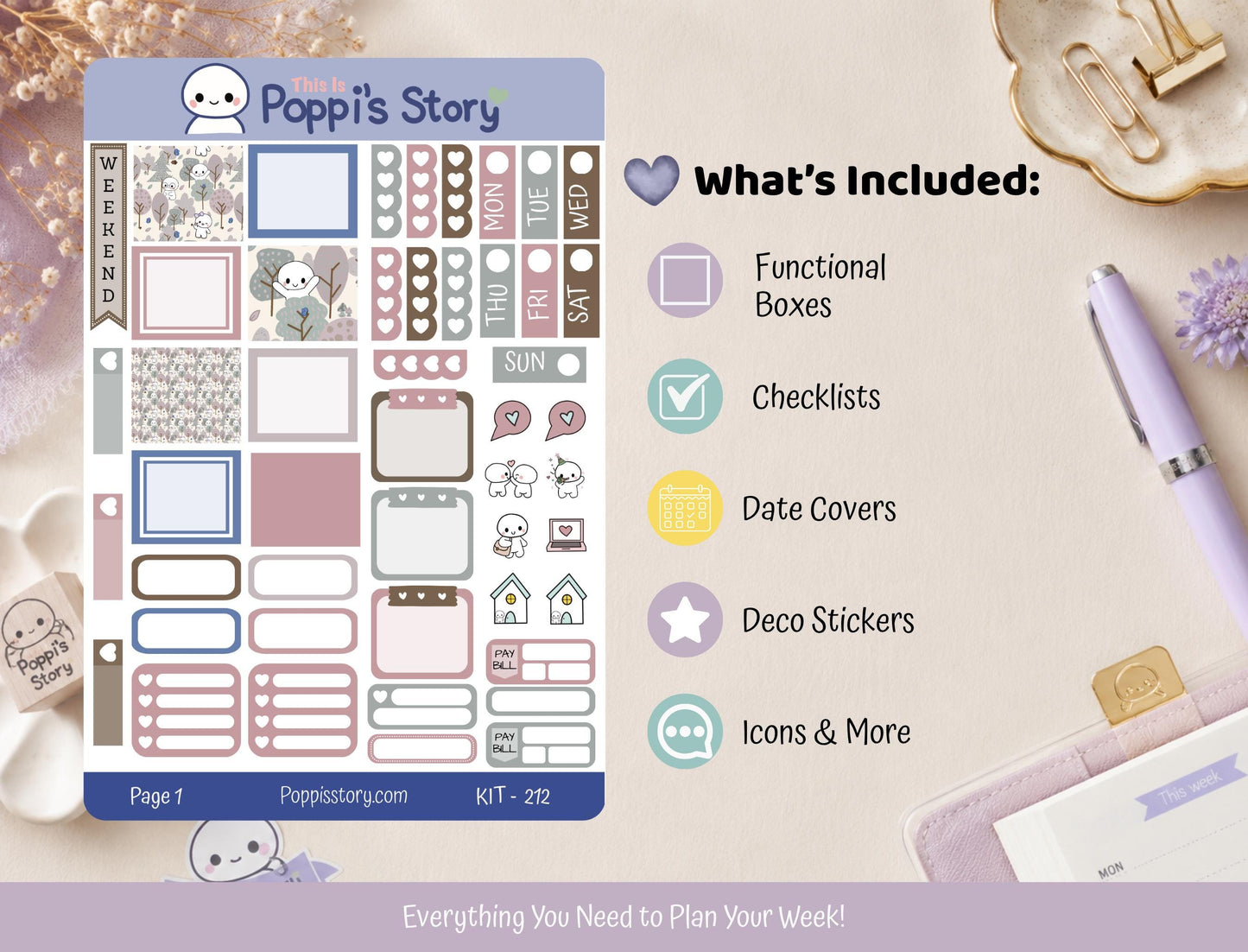 Forest Friends Hobonichi Weeks Sticker Kit