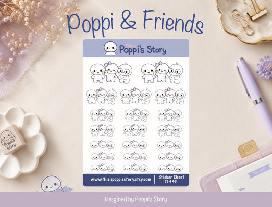 Poppi & Friends Kawaii Sticker Sheet | Pastel Friendship Journal Stickers