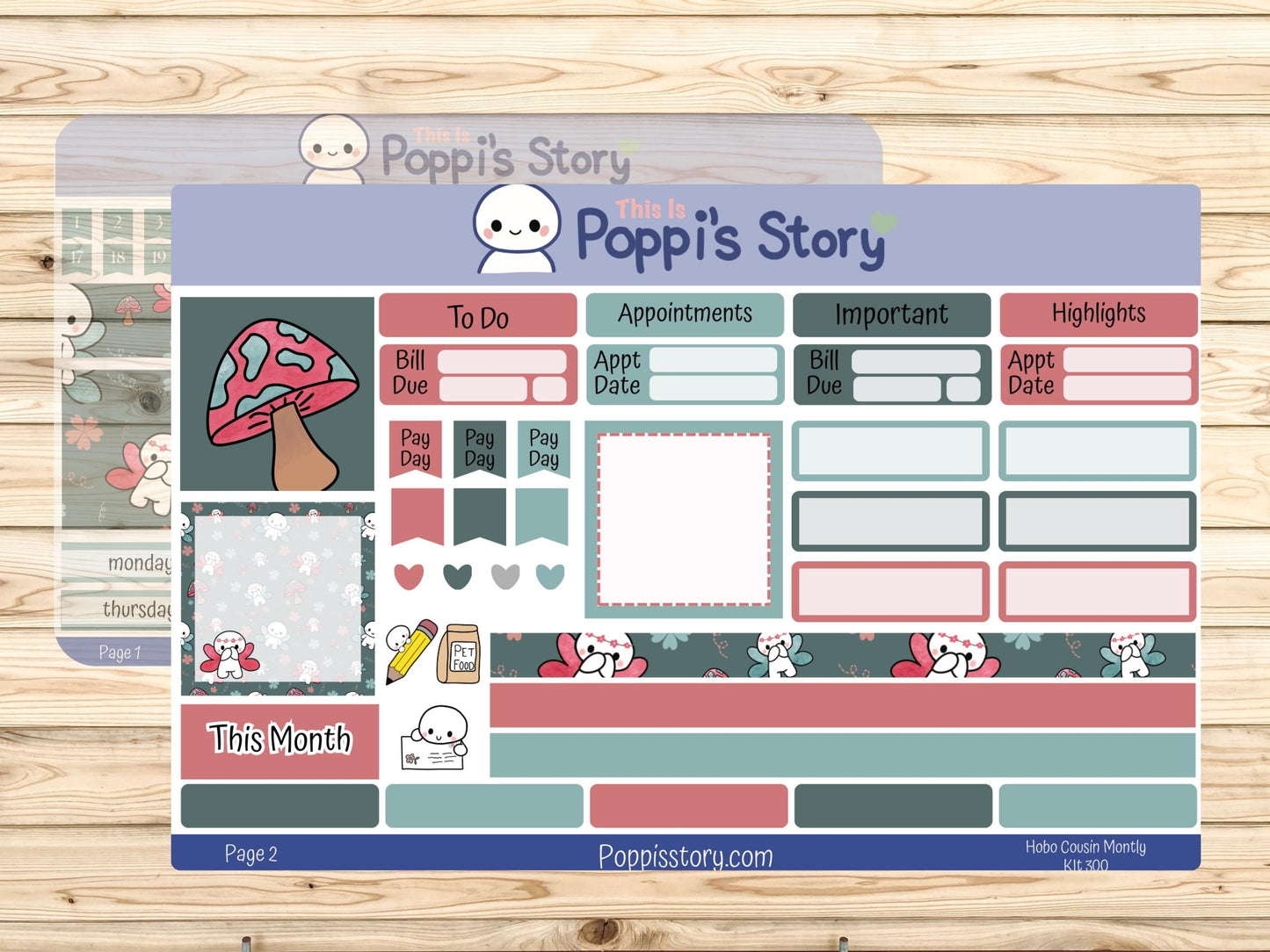 Poppi Character Hobonichi Cousin Monthly Sticker Kit | Functional Planner Pages