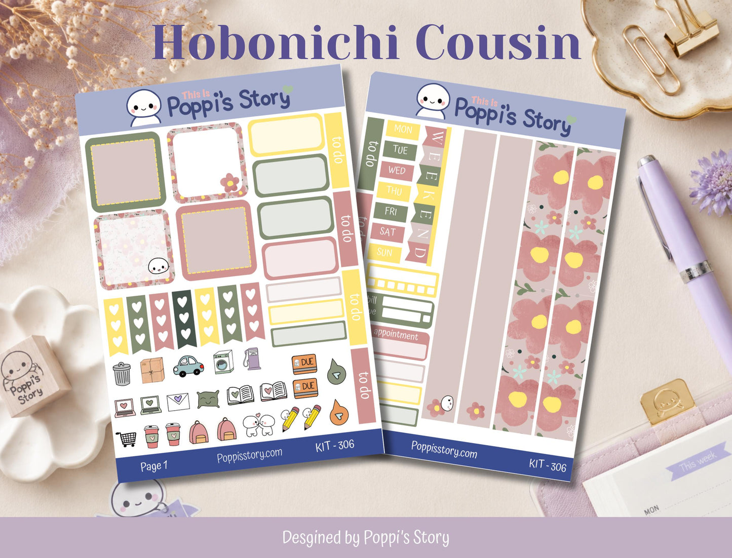 Pastel Floral Hobonichi Cousin Weekly Sticker Kit | Cozy Journal Planner Stickers