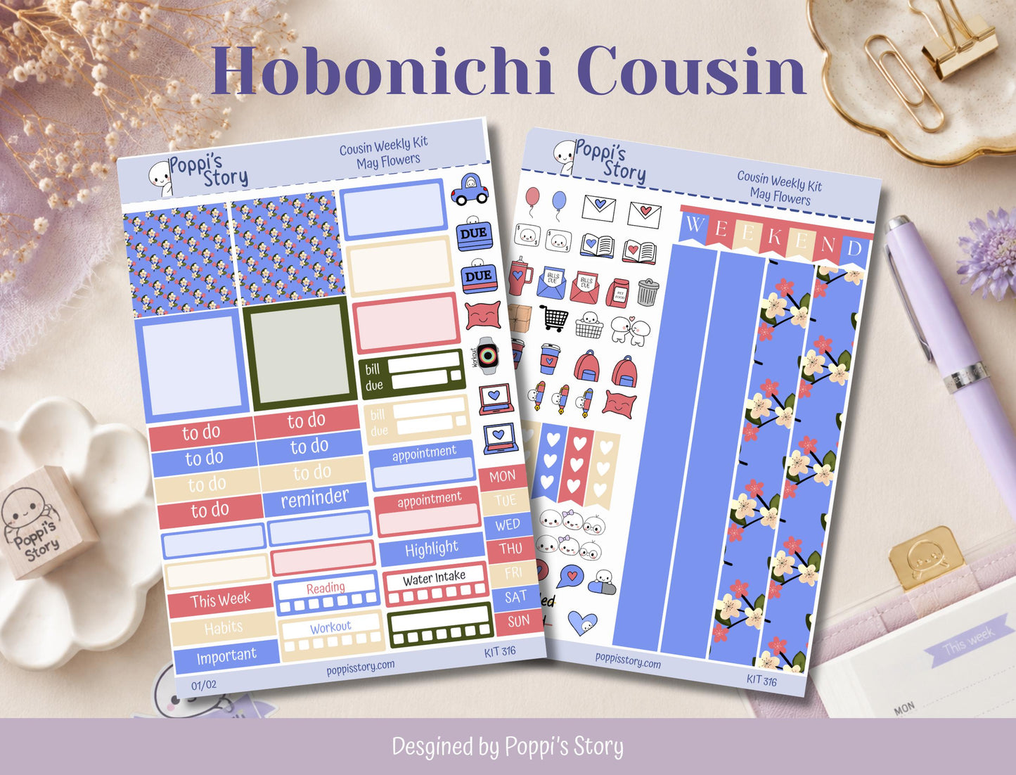 May Flowers Hobonichi Cousin Weekly Kit