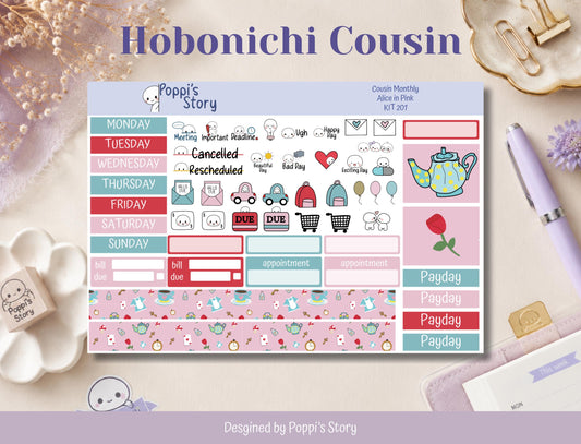 Alice in Pink | Hobonichi Cousin Monthly Sticker Kit