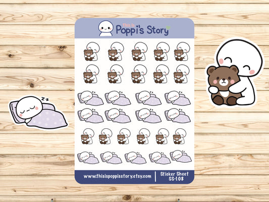 Sleepy Planner Stickers | Cozy Teddy Bear, Bedtime Routine Tracker (Sticker Sheet)