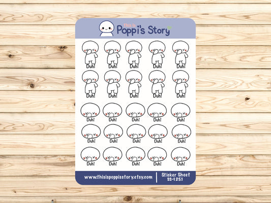 Poppi Duh Facepalm Planner Stickers, Hobonichi Weeks Journaling Mood Stickers