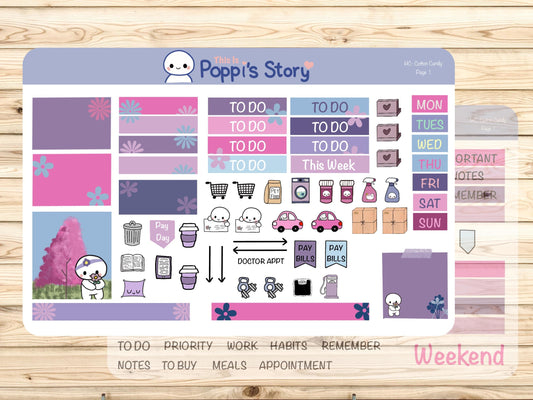 Poppi's Story Hobonichi Cousin Weekly Sticker Kit, Pastel Kawaii Vertical Planner Stickers