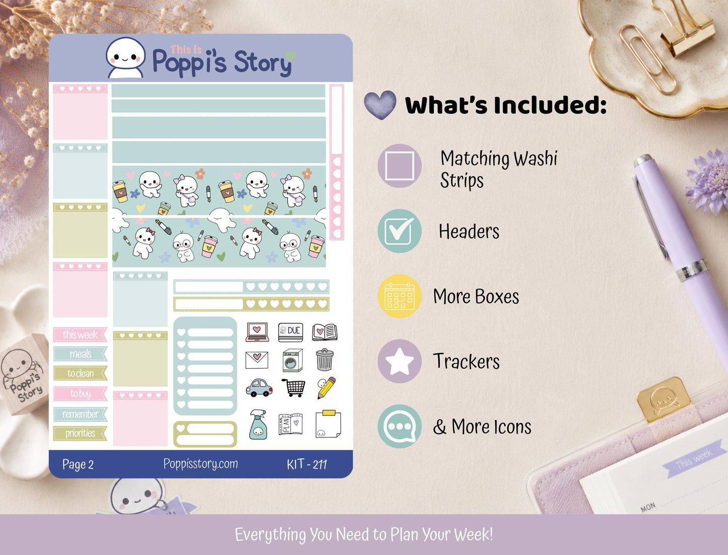 Poppi & Friends Hobonichi Weeks Sticker Kit