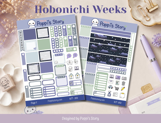 Hobonichi Weeks Sticker Kit, Starry Night Planner, Kawaii Weekly Functional Stickers