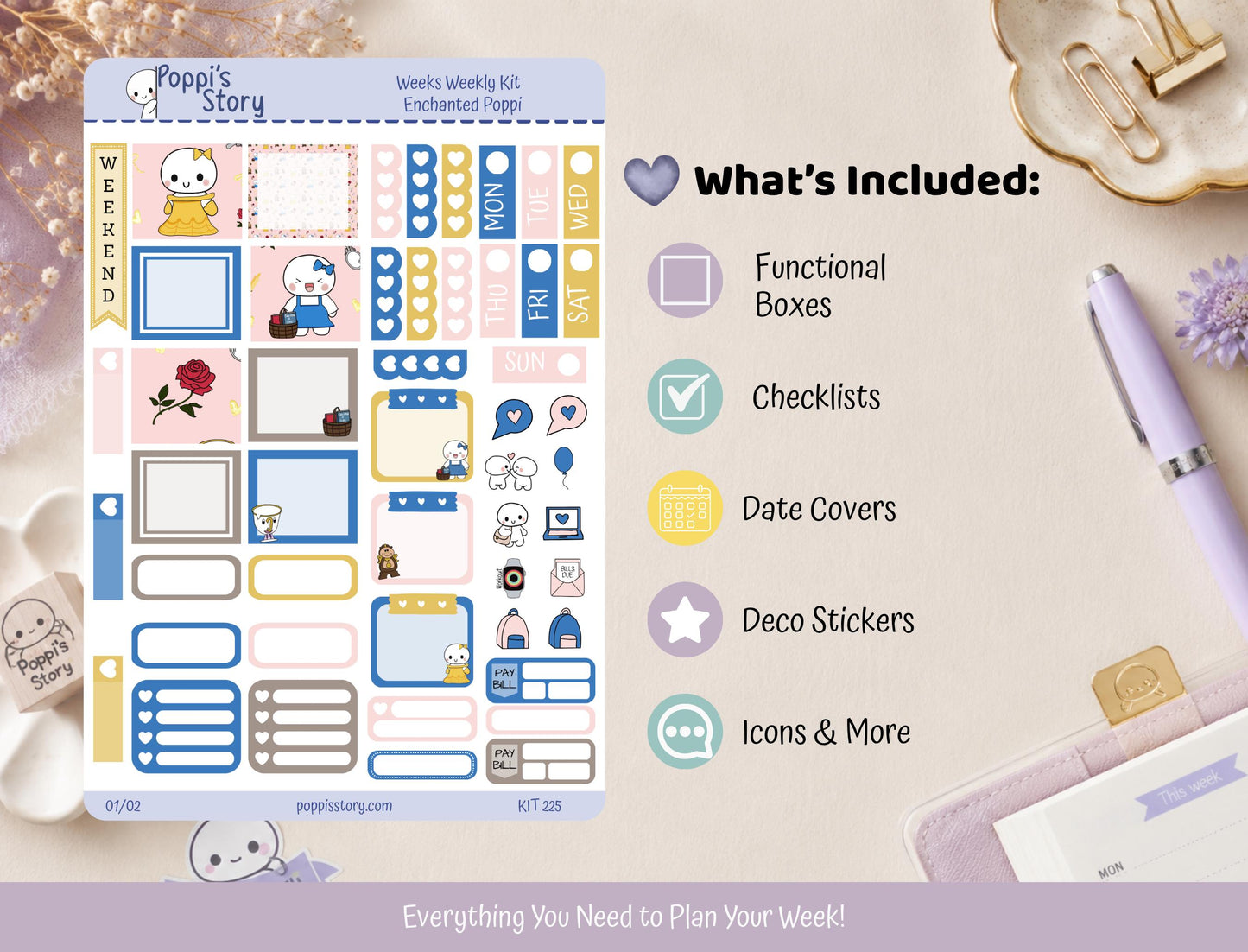 Enchanted Poppi Hobonichi Weeks Sticker Kit