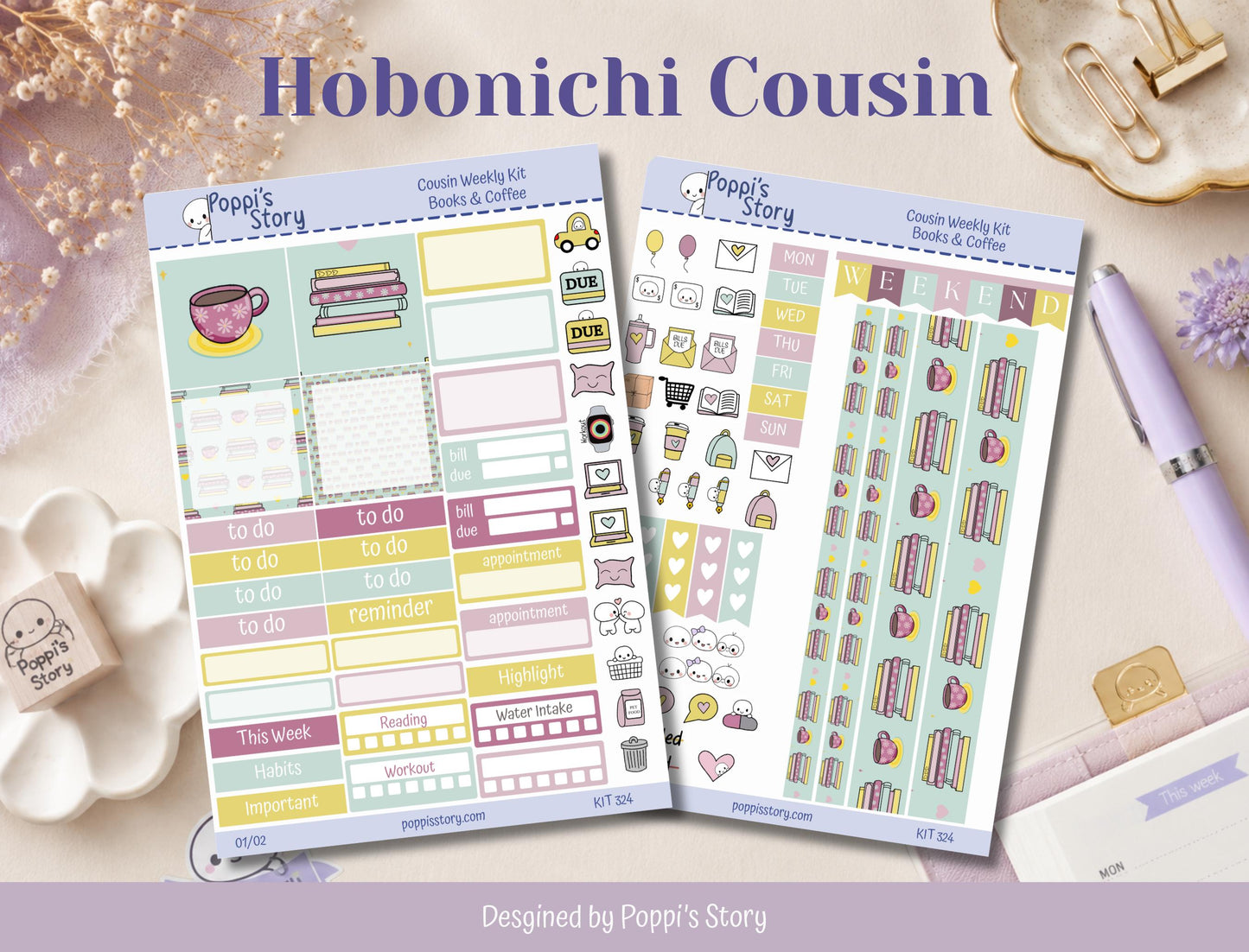 Coffee & Books Hobonichi Cousin Sticker Kit