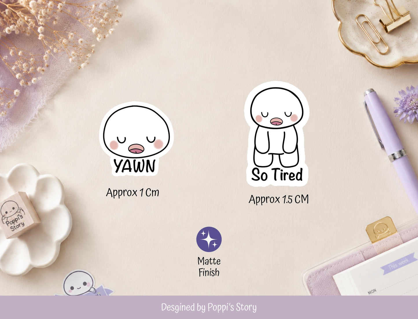 Sleepy Yawn Planner Stickers | Tired Mood Journaling Stickers