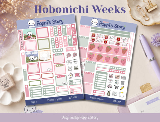 Strawberry Picnic Hobonichi Weeks Sticker Kit | Kawaii Planner Journal Stickers