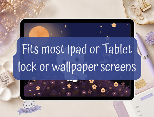 Poppi Night Sky Wallpaper | Kawaii Moonlit Flower Field (Digital Download)