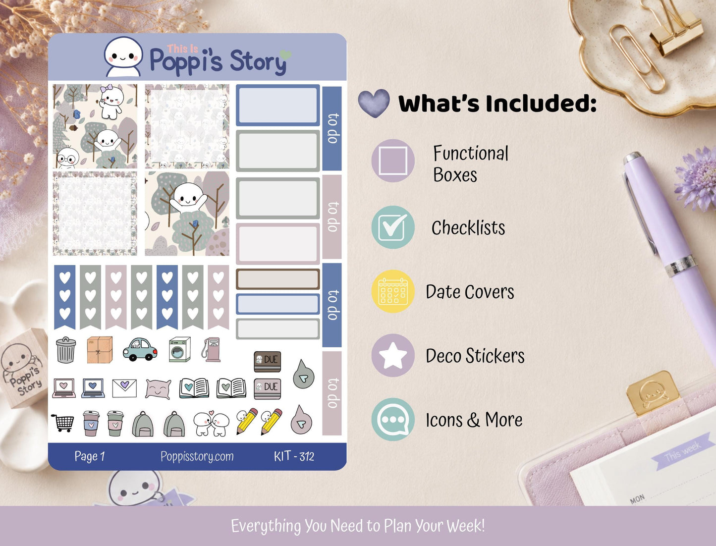 Forest Friends Hobonichi Cousin Sticker Kit