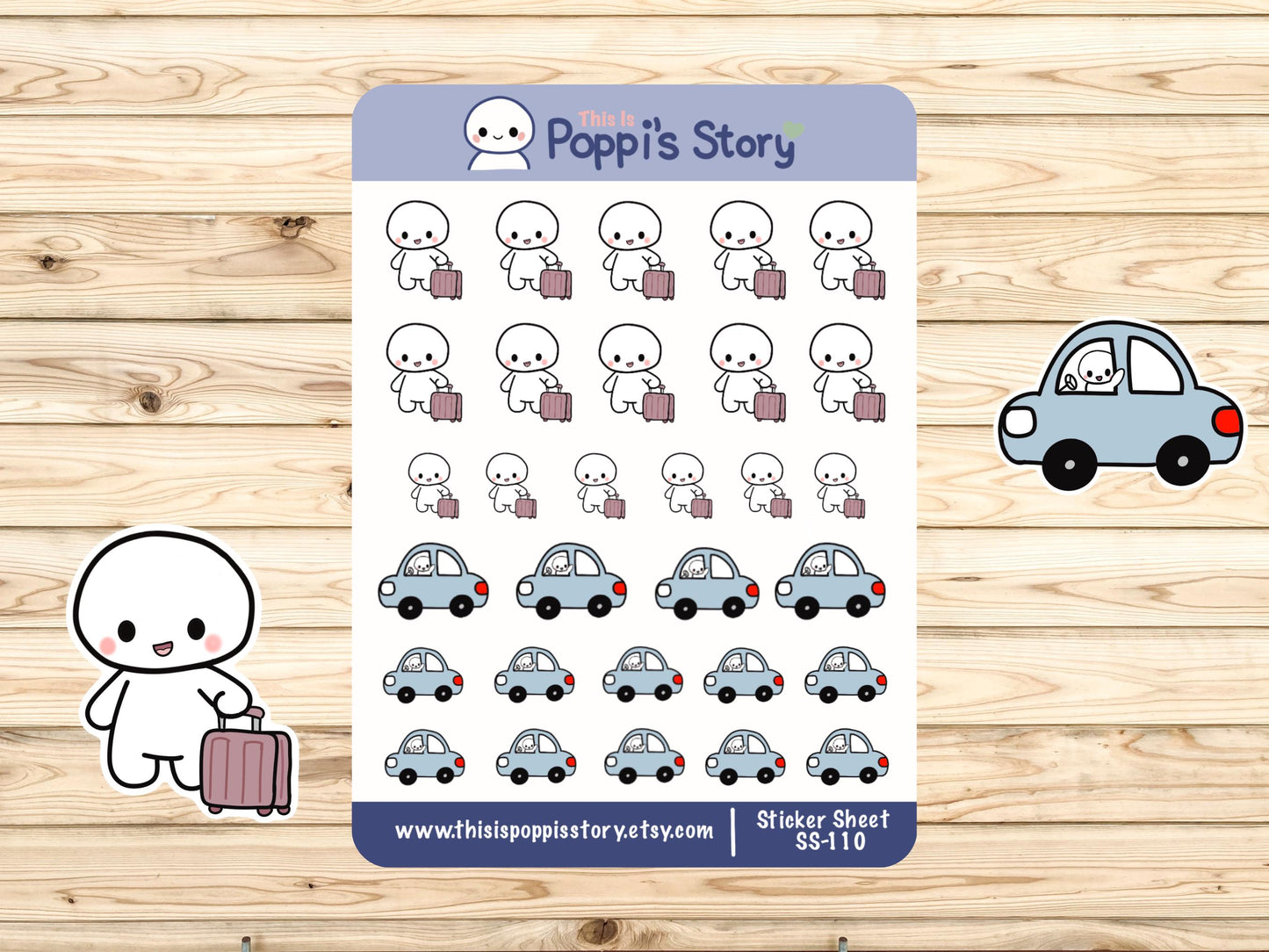 Poppi Travel Planner Stickers, Car Icons, Luggage Character Stickers