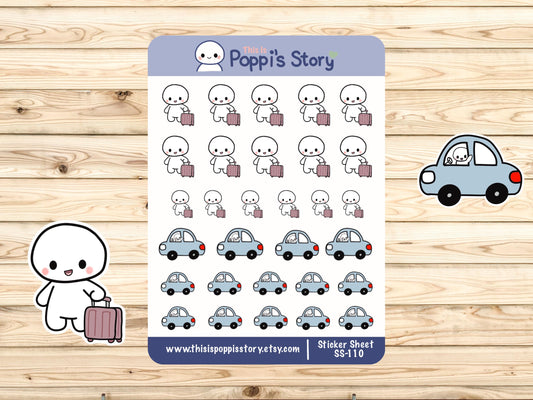 Poppi Travel Planner Stickers, Car Icons, Luggage Character Stickers