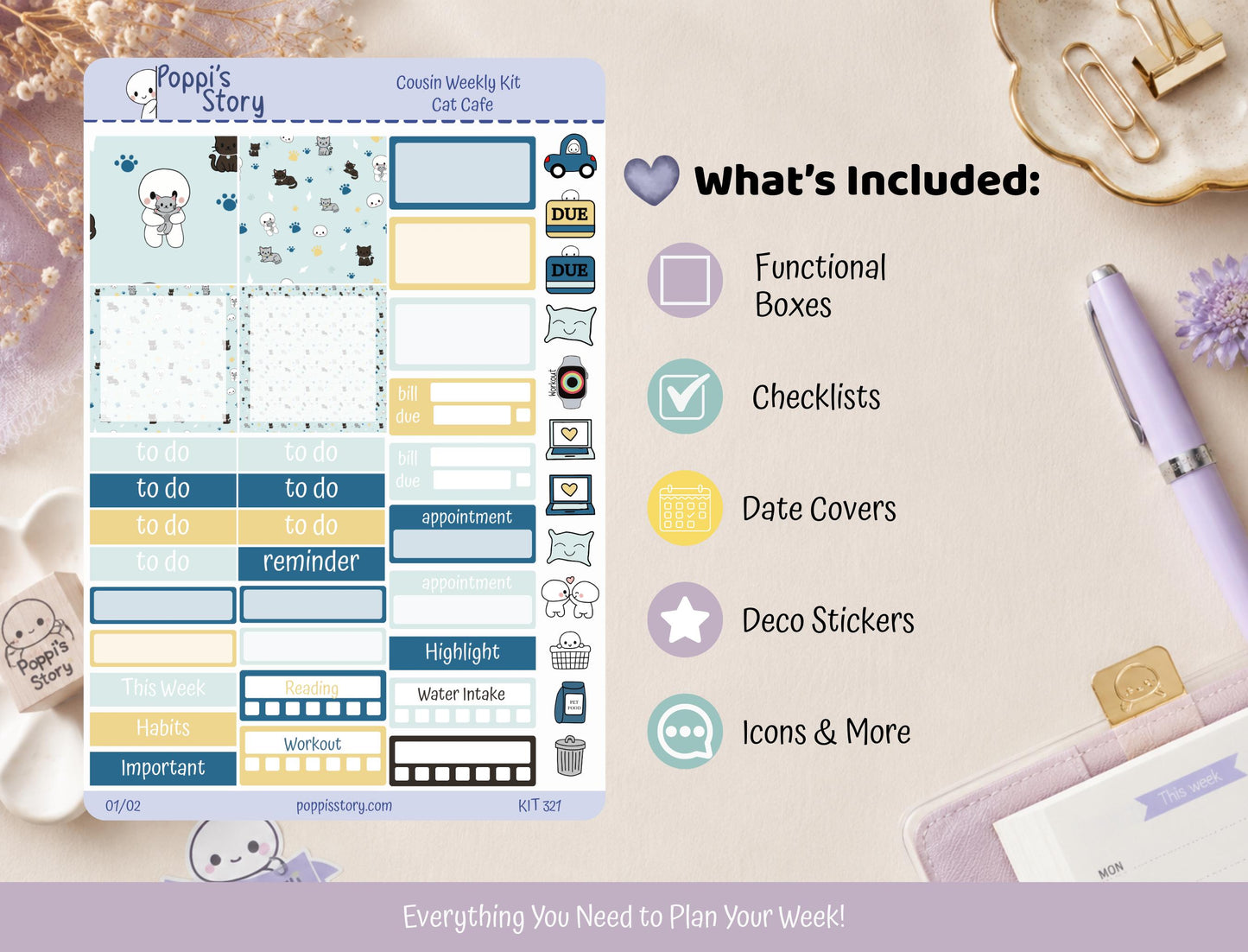 Cat Café | Hobonichi Cousin Weekly Sticker Kit