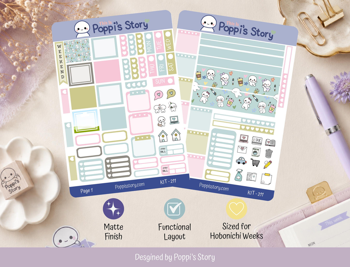 Poppi & Friends Hobonichi Weeks Sticker Kit