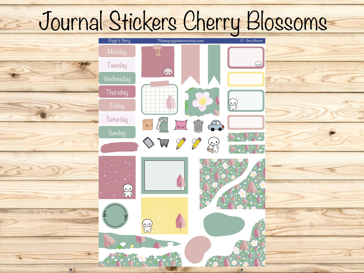 Cherry Blossom Weekly Planner Stickers, Pastel Floral Journal Kit